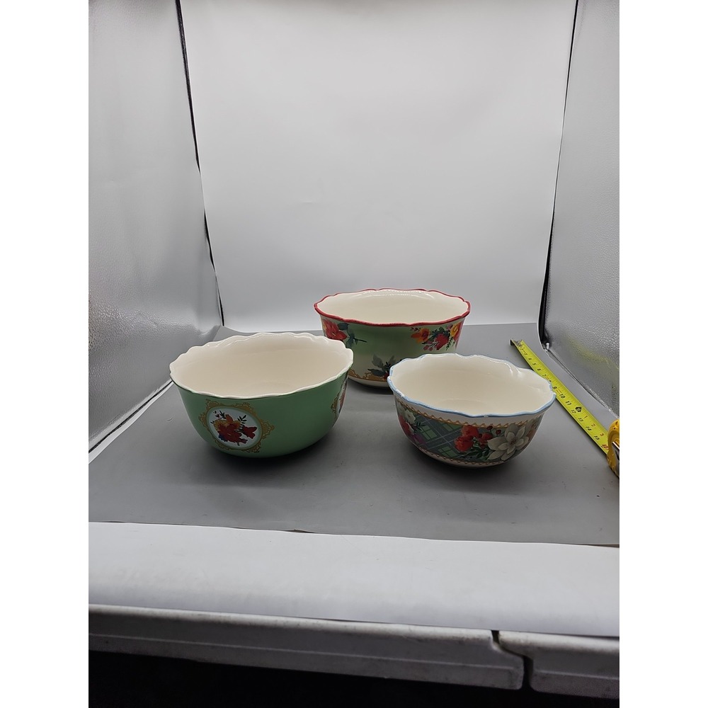 3 piece The Pioneer Woman Large Mixing Bowls Floral Stoneware Cottage Core Flora